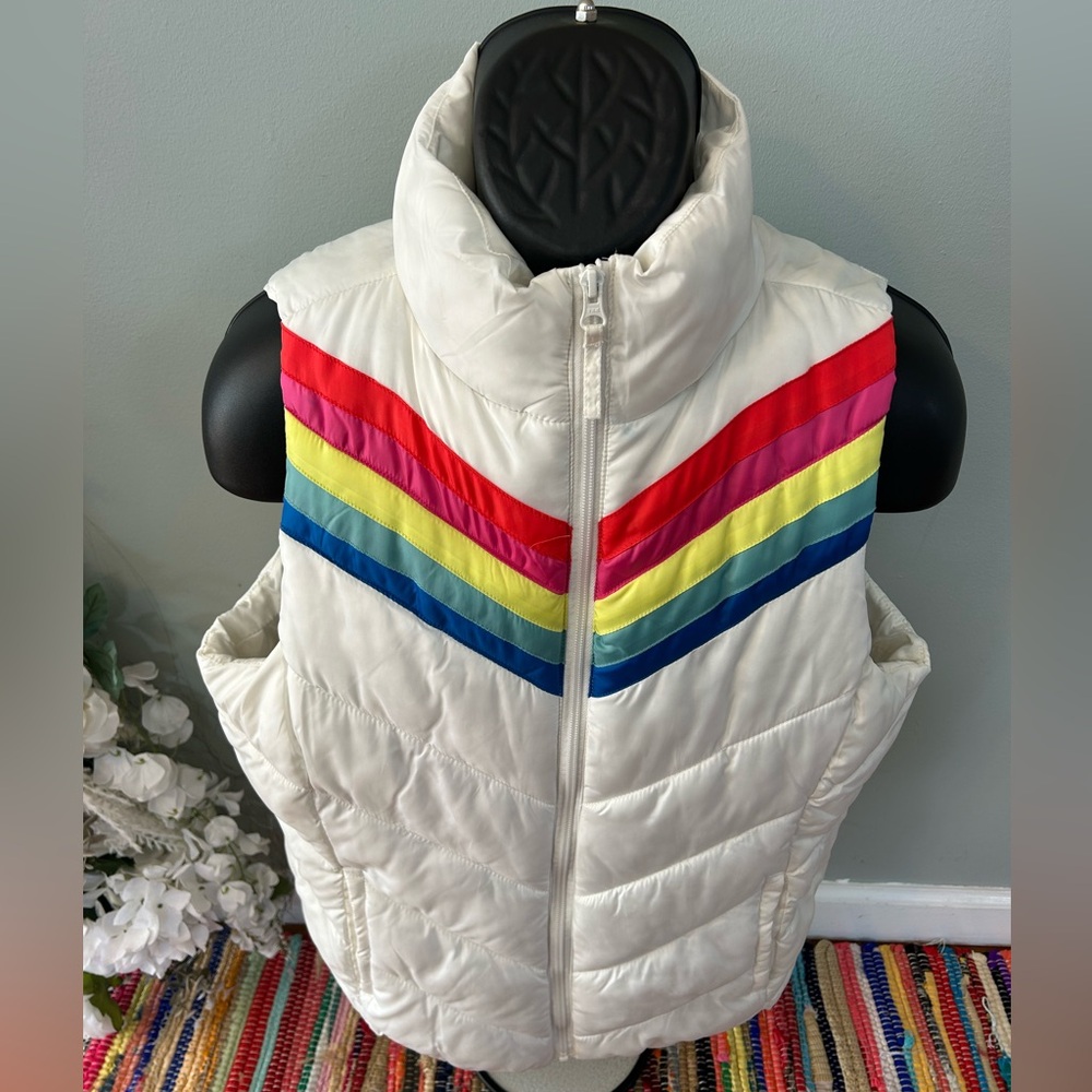 That 70s Show Rainbow Vest Jacket Kelso Ashton Kutcher Ski Snowboard White XL